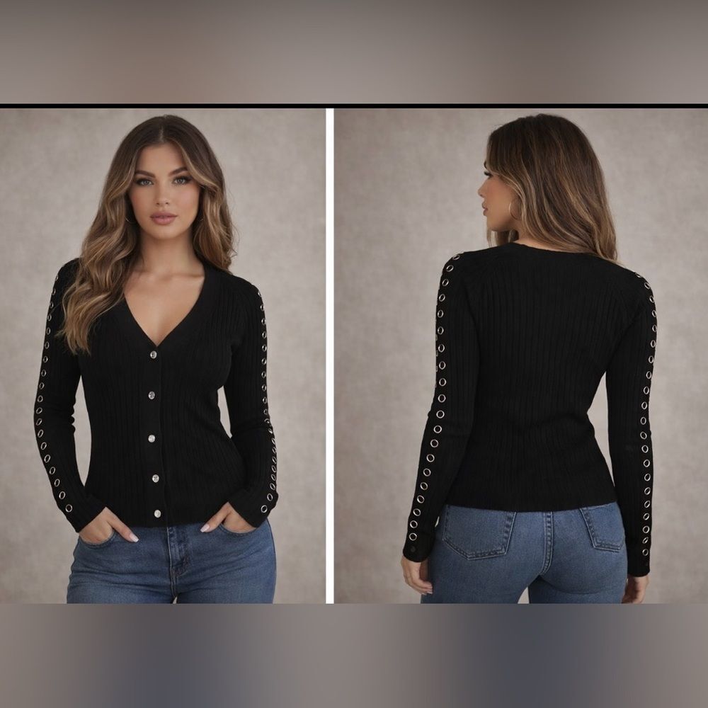 Alexander Wang Black Ribbed Button-Up Cardigan, XS